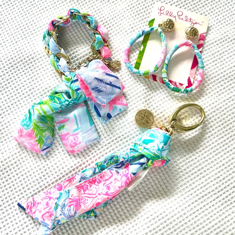 Lily Pulitzer Bohemian Queen Set Earrings Bracelet Scarf Keychain NWT